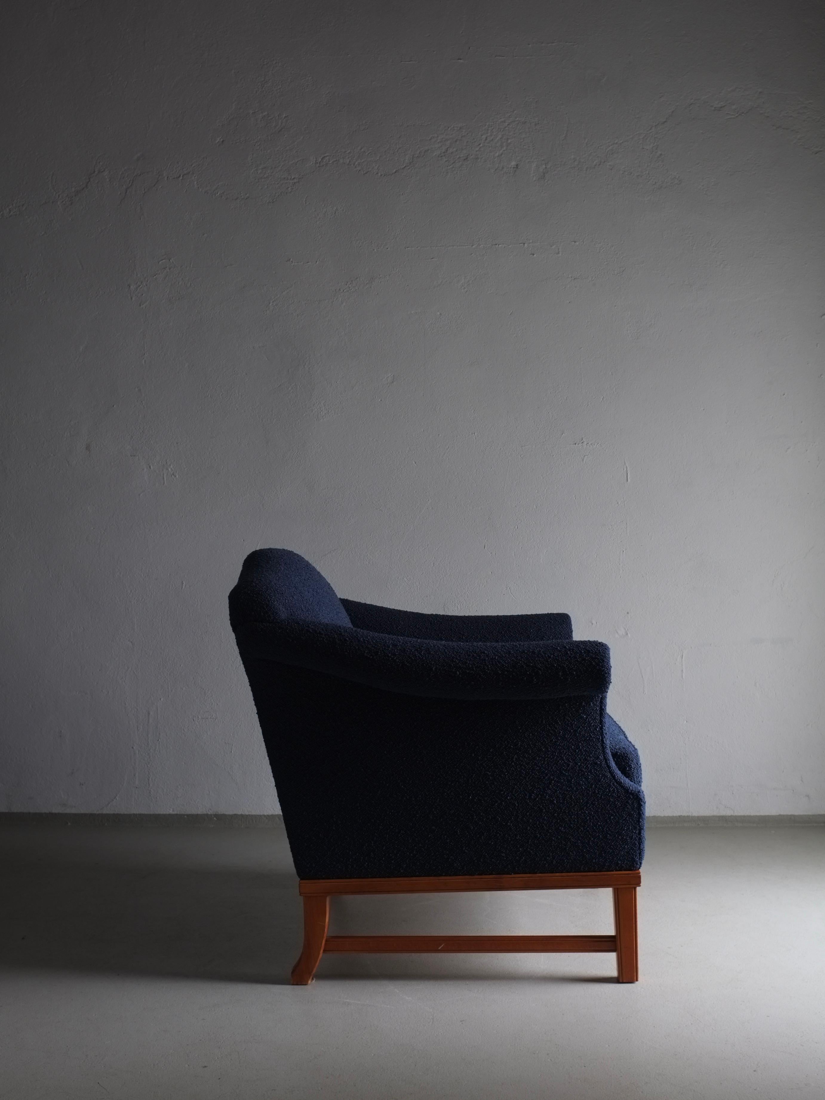 Country Navy Boucle Lounge Chair, Sweden 1940s For Sale