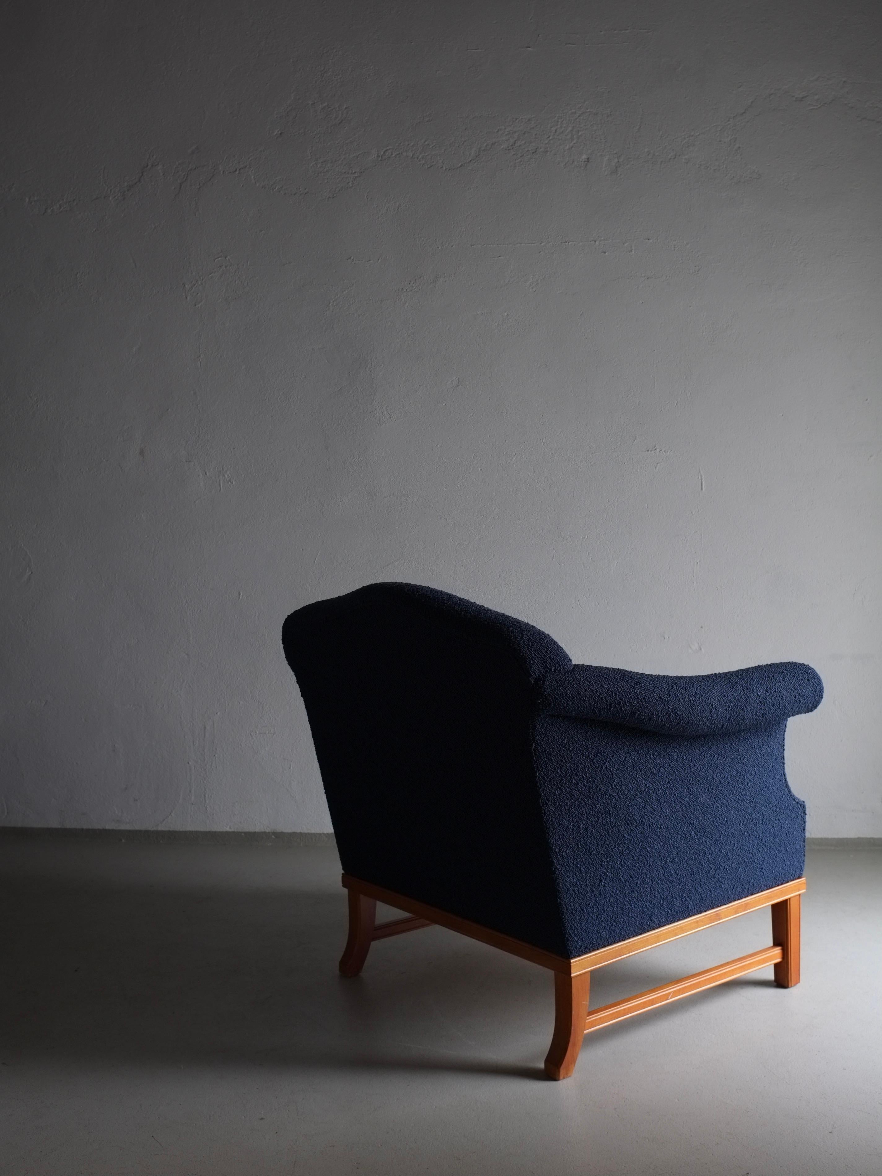 Swedish Navy Boucle Lounge Chair, Sweden 1940s For Sale