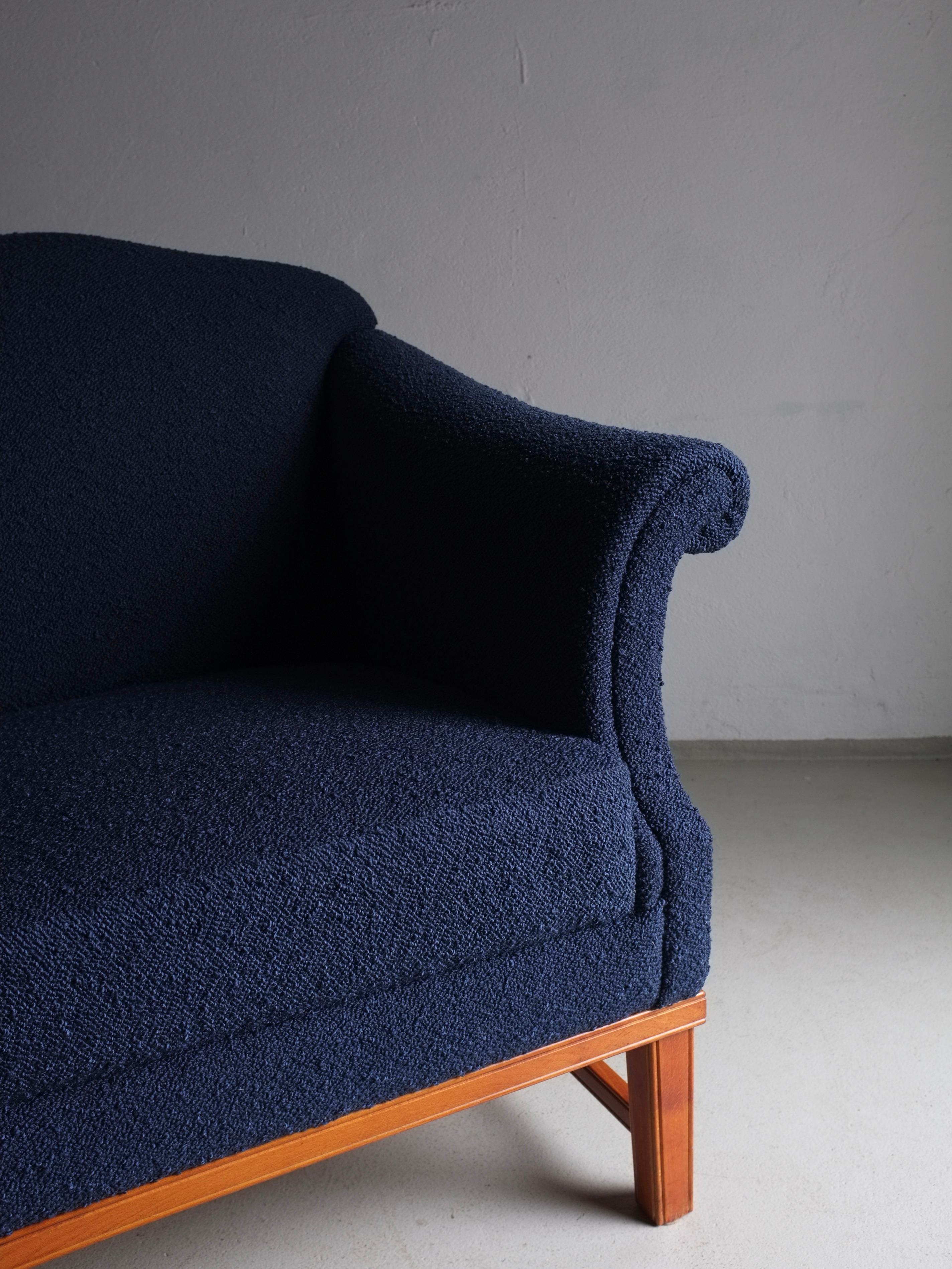 Wood Navy Boucle Lounge Chair, Sweden 1940s For Sale