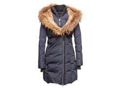 Navy & Brown Mackage Fur-Trimmed Hooded Down Puffer Coat