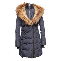 Navy & Brown Mackage Fur-Trimmed Hooded Down Puffer Coat