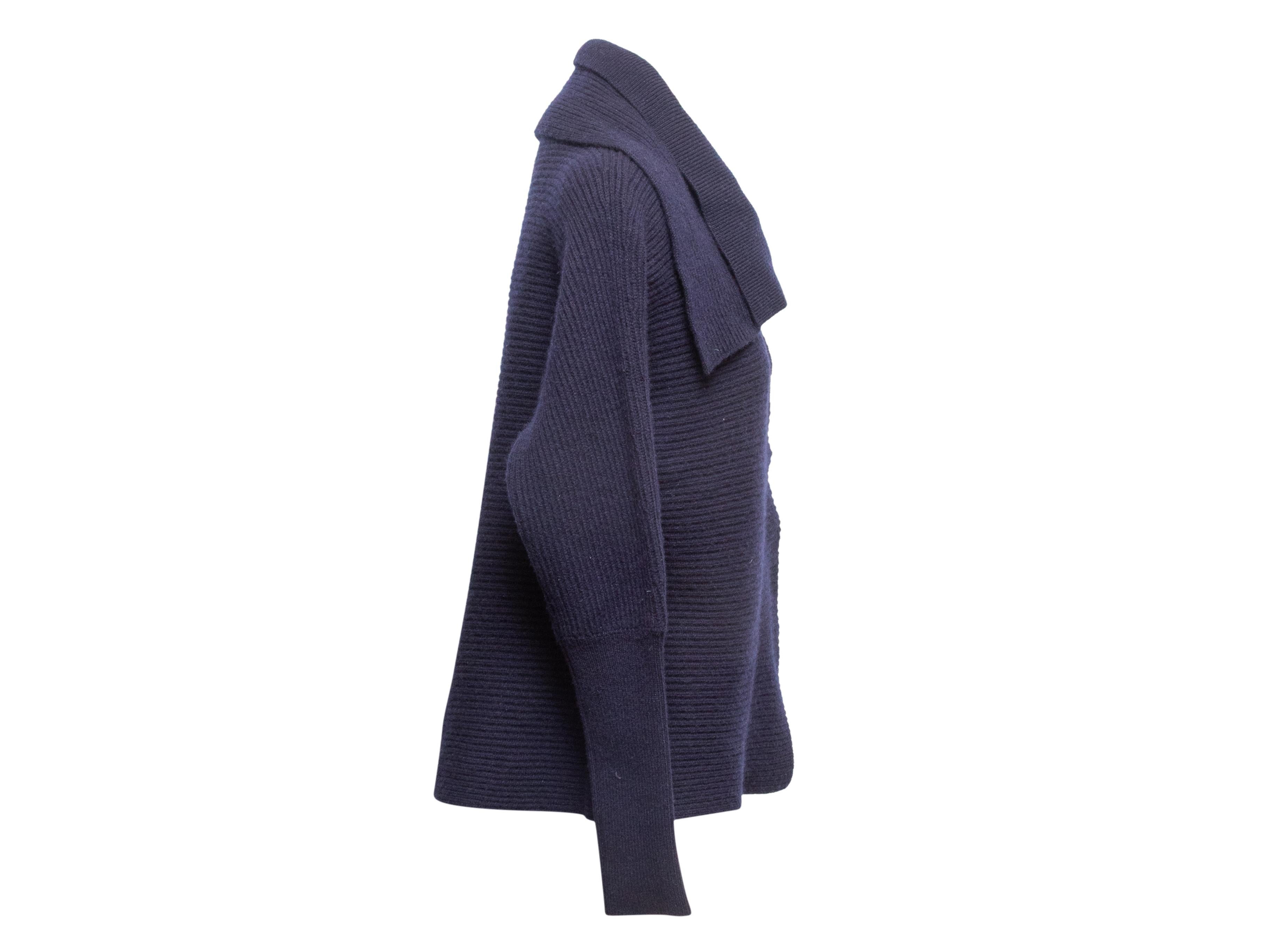 Noir Navy Brunello Cucinelli Ribbed Cashmere Cardigan Size 3XL en vente