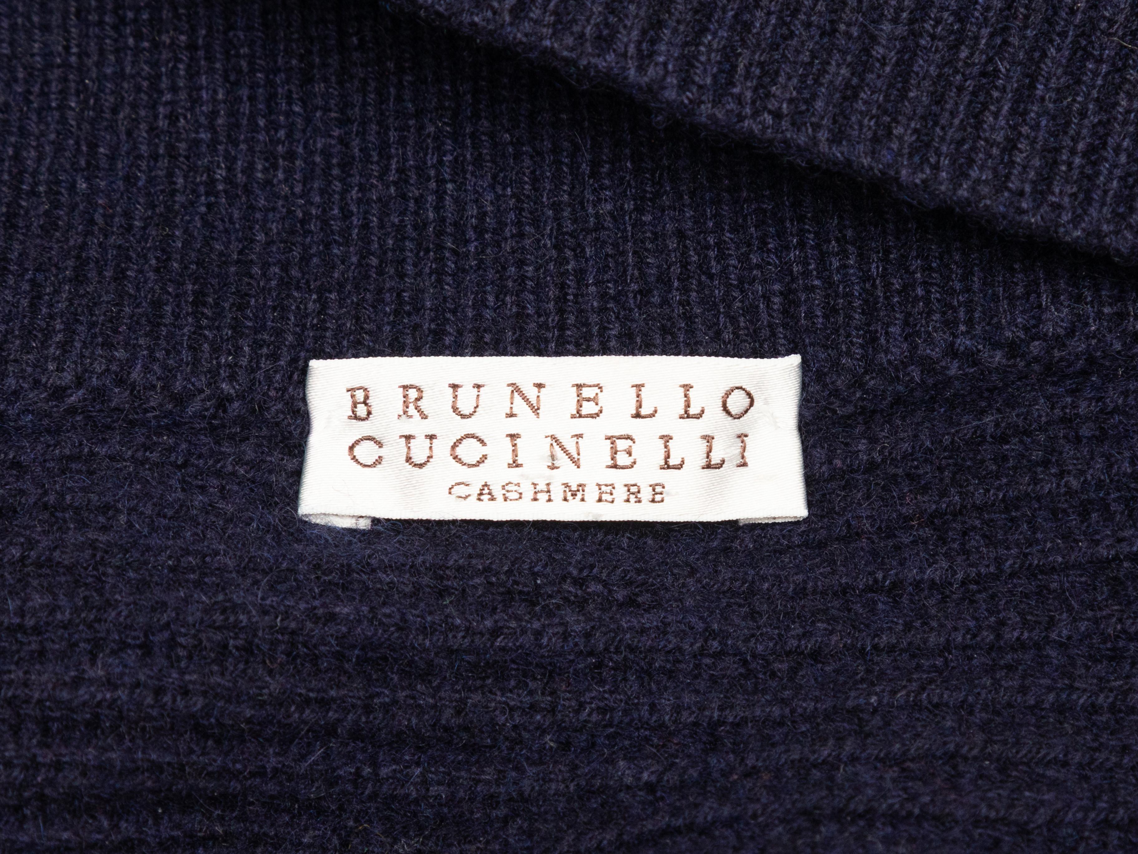 Navy Brunello Cucinelli Ribbed Cashmere Cardigan Size 3XL Pour femmes en vente