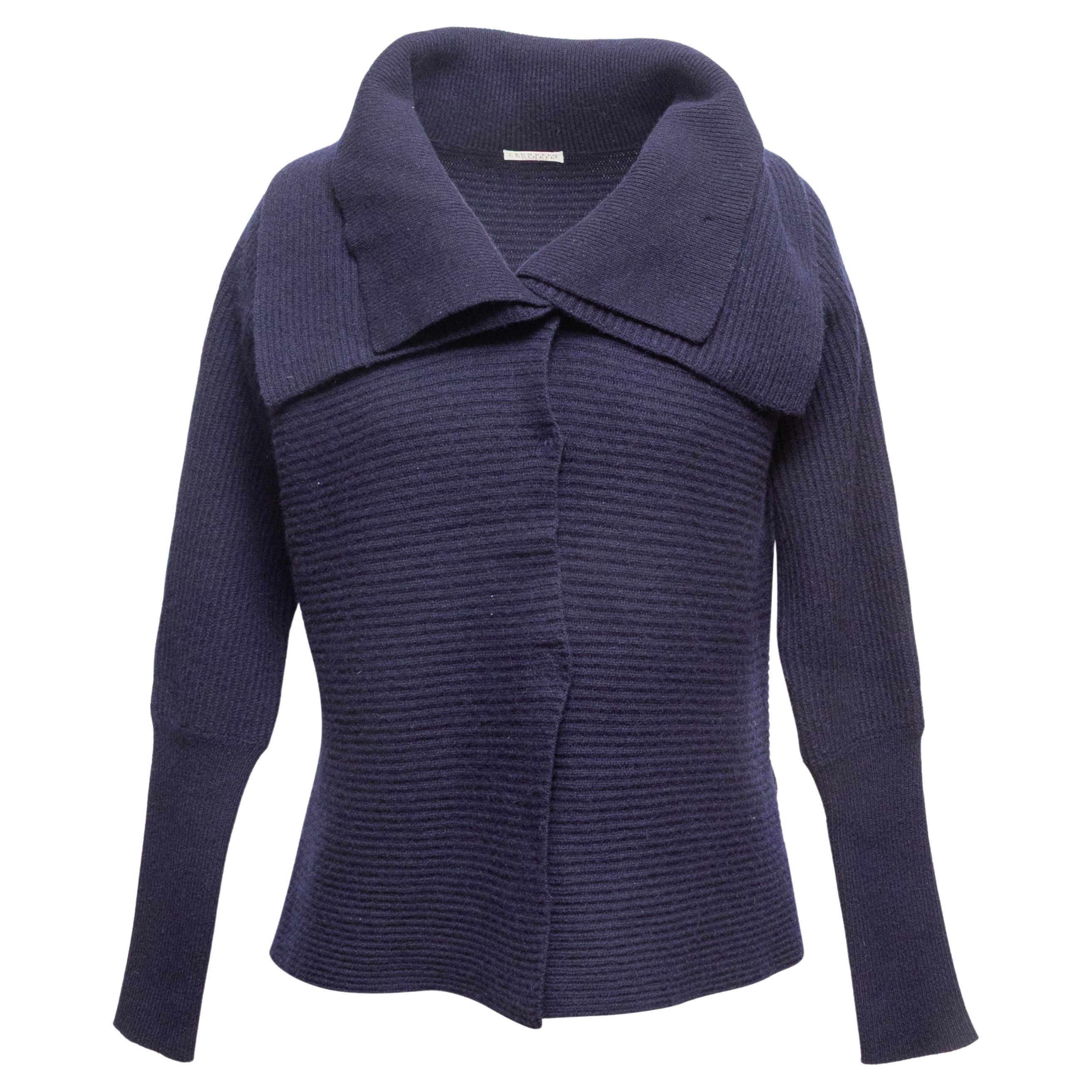 Navy Brunello Cucinelli Ribbed Cashmere Cardigan Size 3XL