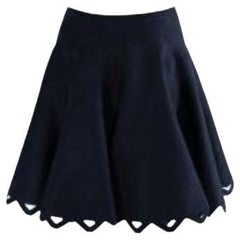 Navy brushed wool-blend cut-out A-line skirt
