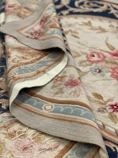 Tappeto Navy Aubusson Rug Area Tessuto a mano in lana a punto d'ago Home Decor