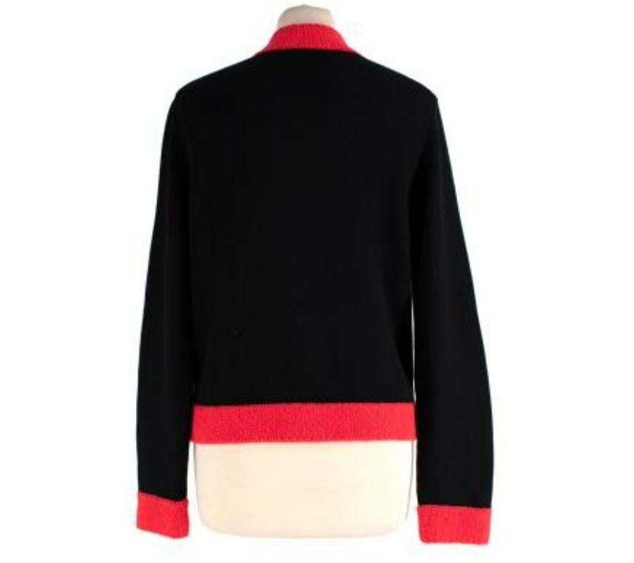 Black Navy Cashmere Cardigan With Contrasting Red Trim