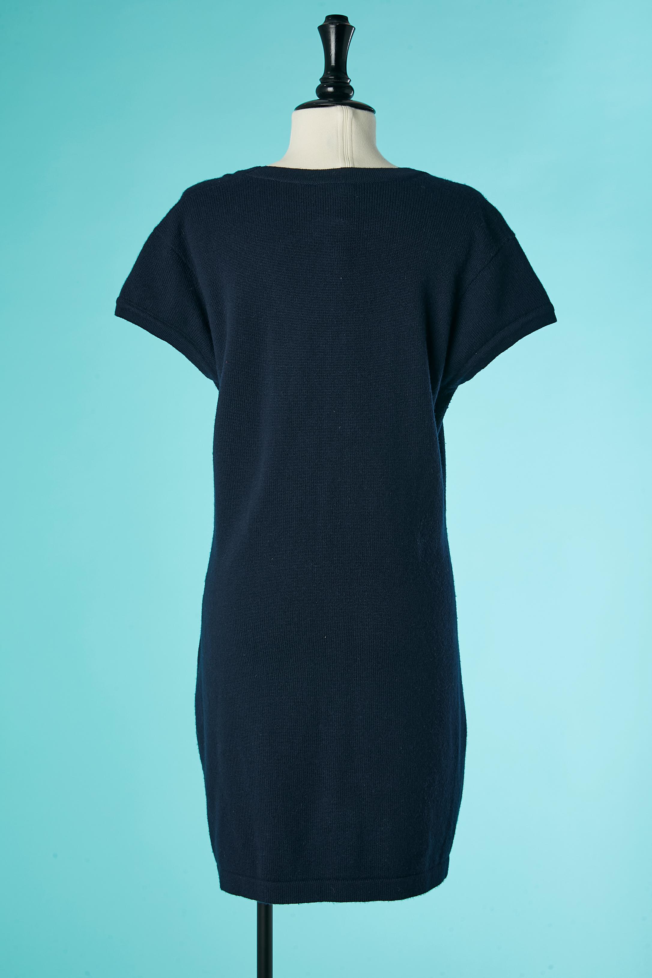 Navy cashmere knit dress with short sleeves Chanel  For Sale 1