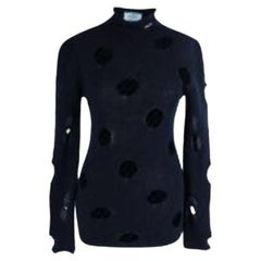Marineblauer Kaschmir-Polo-Hals aus offenem Strick