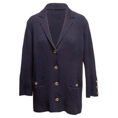 Navy Chanel Cotton Rib Knit Cardigan Size FR 48