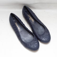 Navy Chanel Leather Ballet Flats Size 40.5