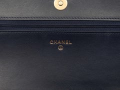 Navy Chanel Quilted Boy Wallet-On-Chain