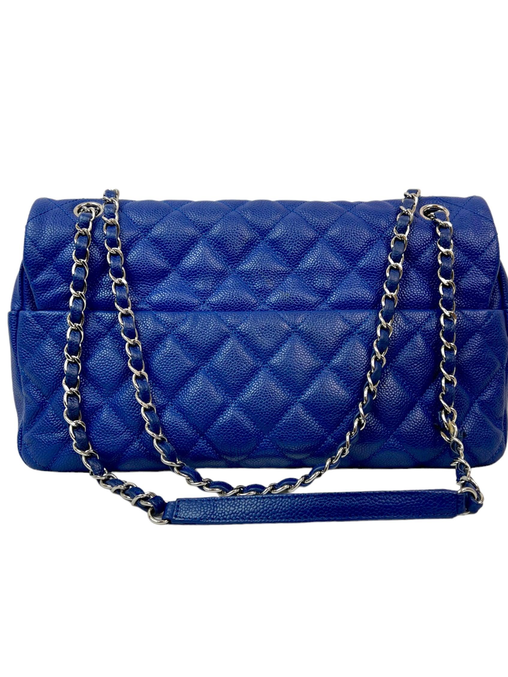 Navy Chanel Quilted Jumbo Bag  11