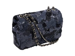 Navy Chanel Sequin-Embellished Camouflage Shoulder Bag