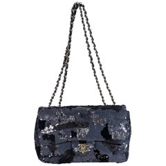 Navy Chanel Sequin-Embellished Camouflage Shoulder Bag