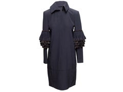 Navy Chanel Silk Ruffle-Trimmed Zip Coat Size FR 36