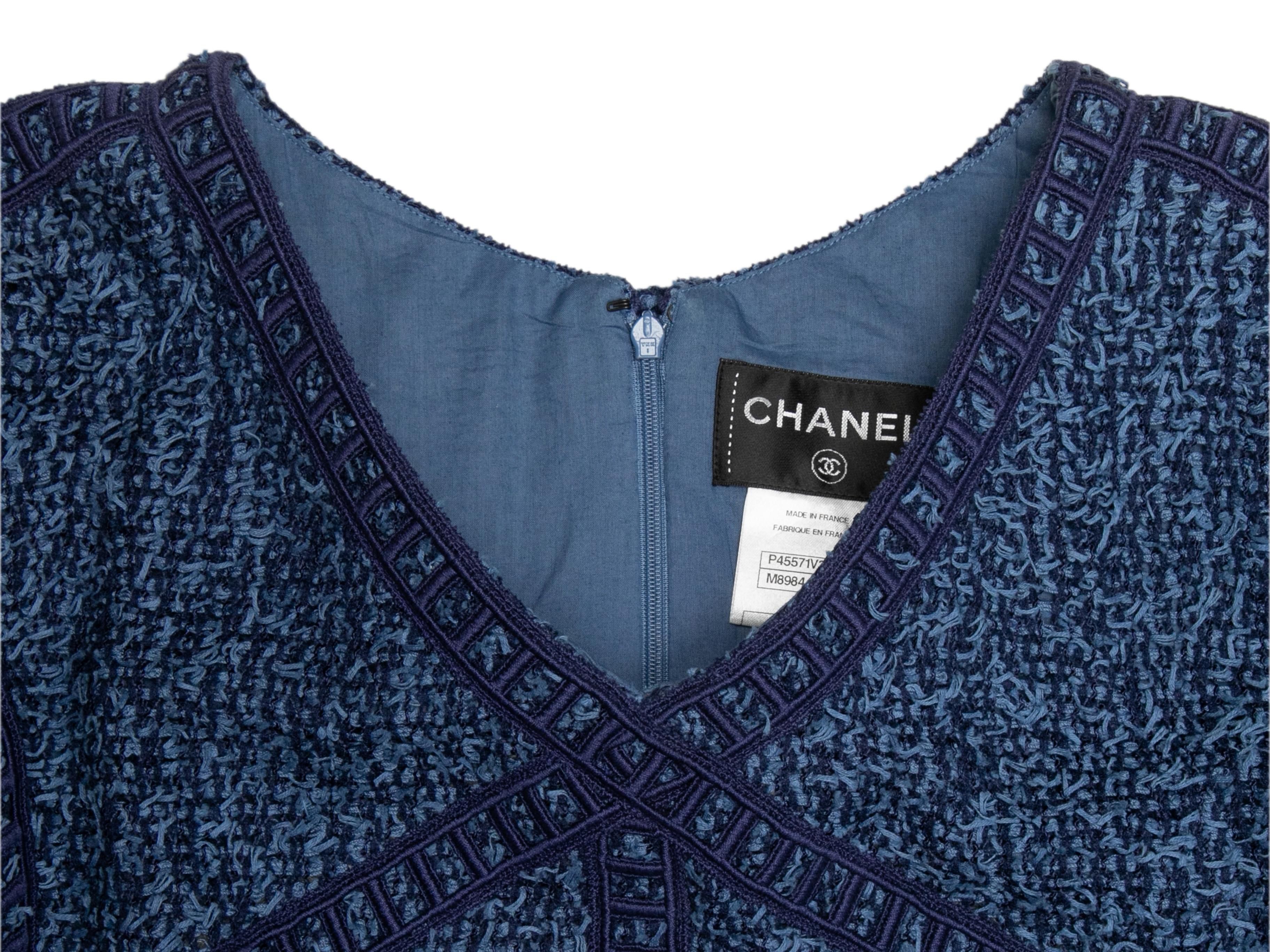 Chanel - Robe à manches courtes en tweed bleu marine, taille FR 50 Bon état - En vente à New York, NY