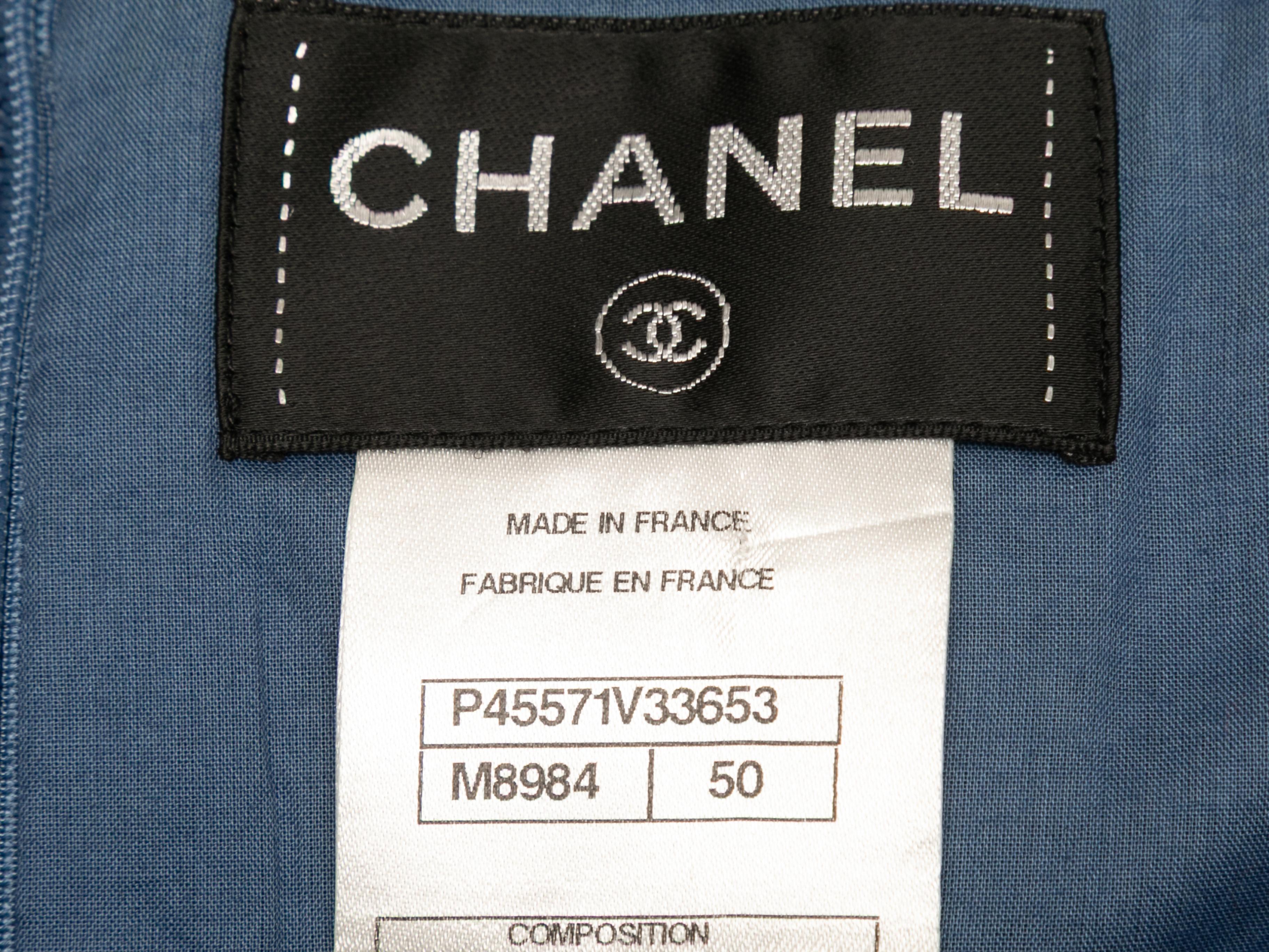 Chanel - Robe à manches courtes en tweed bleu marine, taille FR 50 Pour femmes en vente