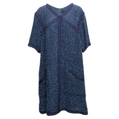 Marineblaues Chanel Tweed-Kleid mit kurzen Ärmeln Größe FR 50