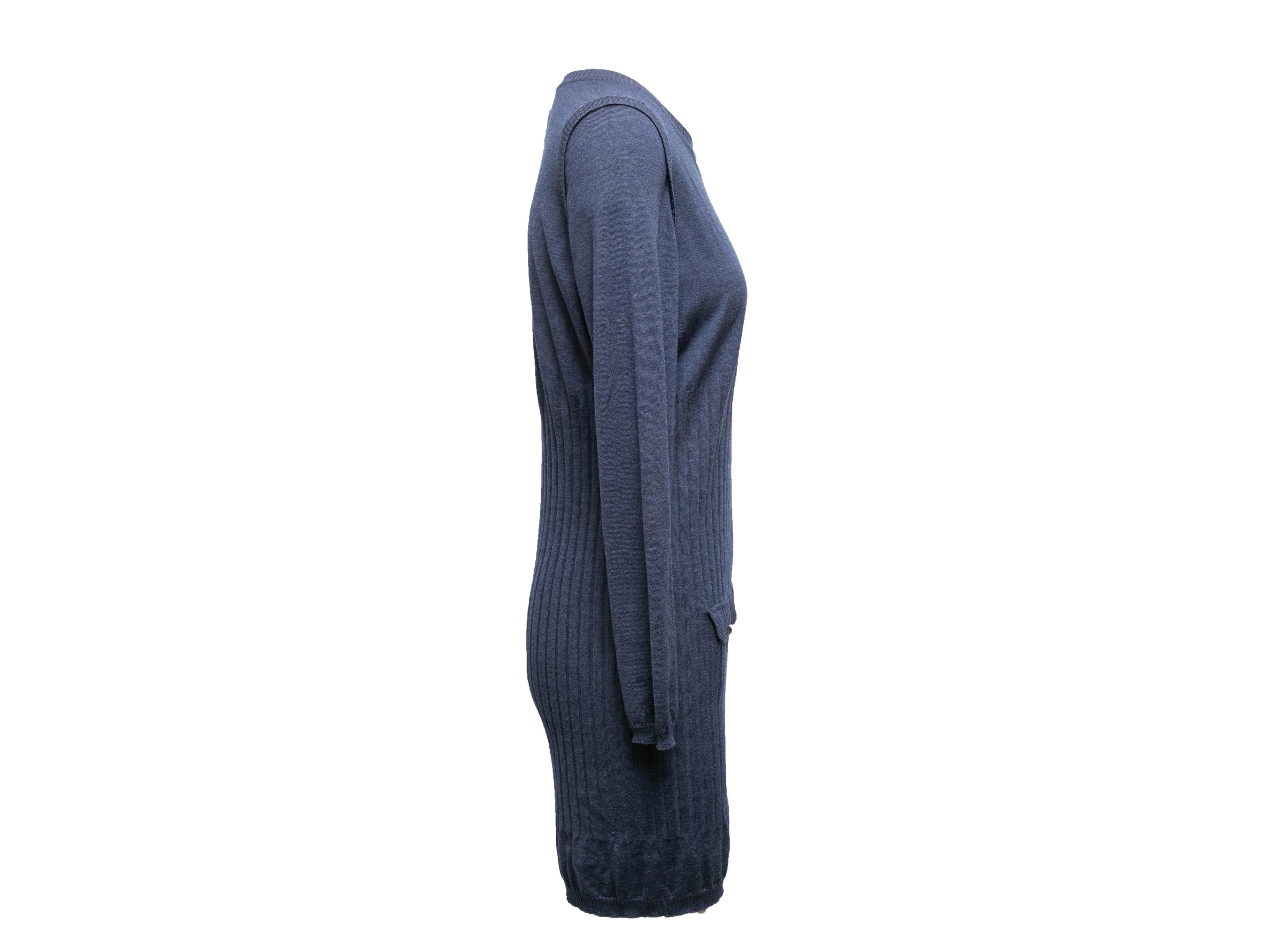 Vestido jersey Chanel azul marino con mezcla de lana y seda Talla FR 46 Negro