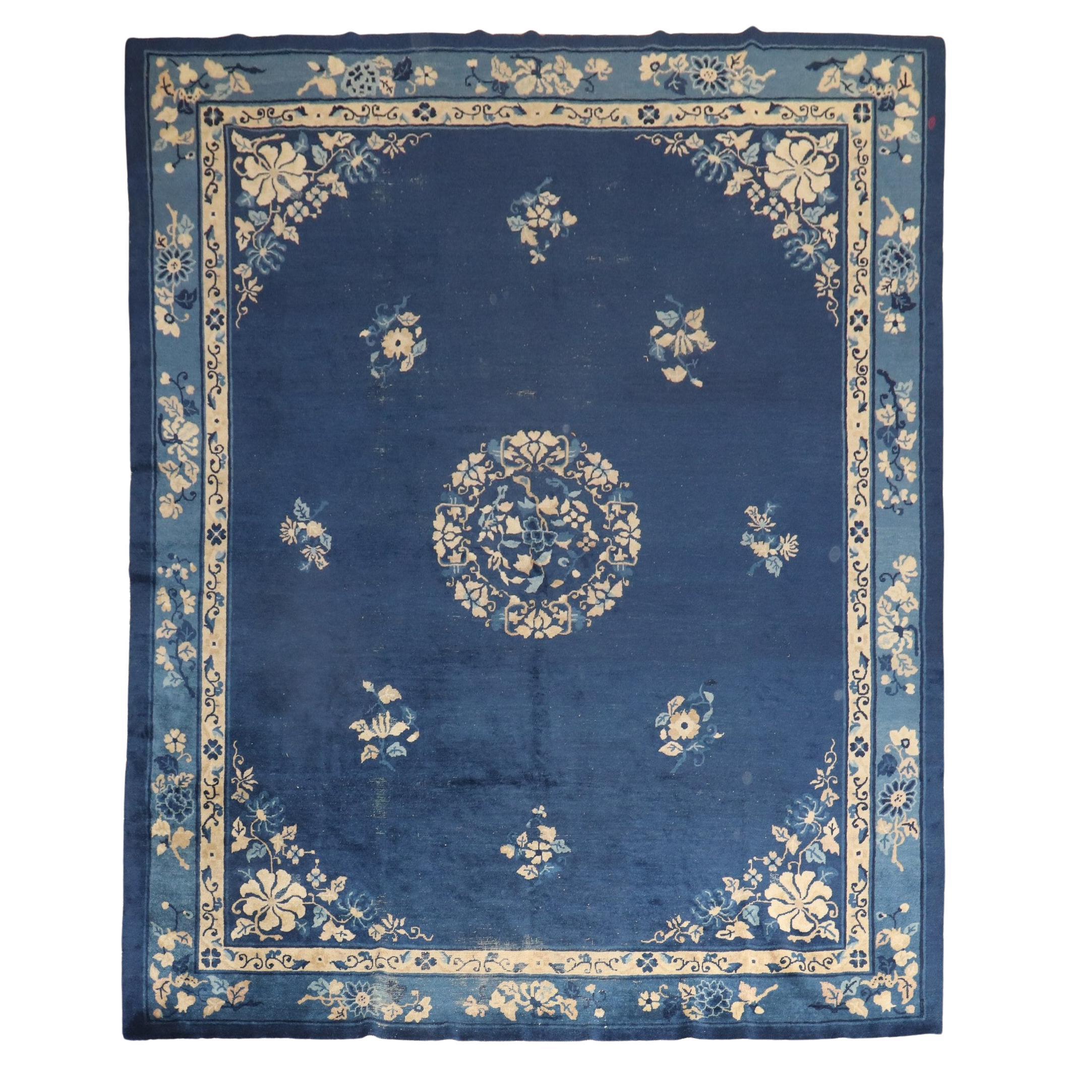 Navy Chinese Peking Room Size Rug For Sale