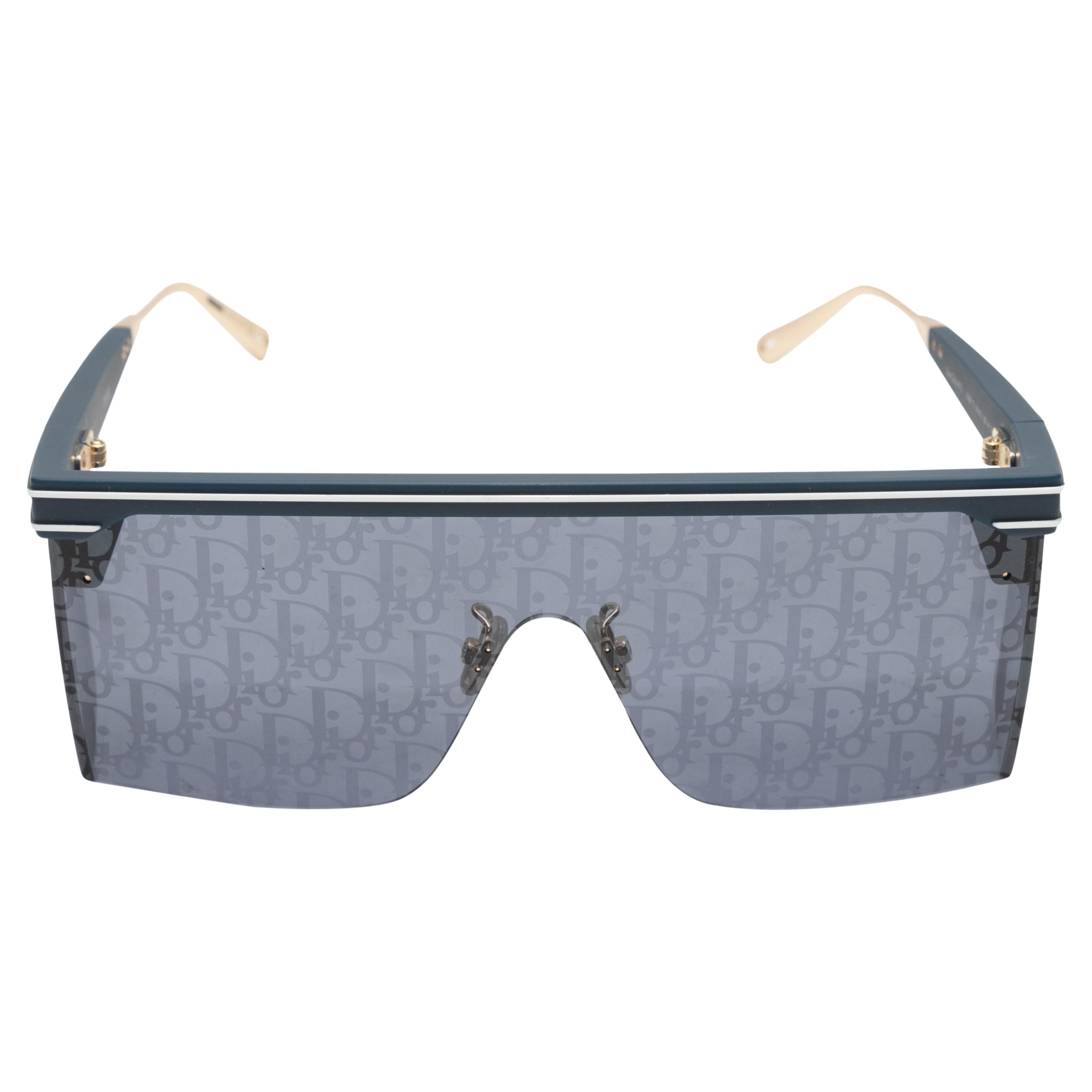Navy Christian Dior Logo Shield Sunglasses For Sale