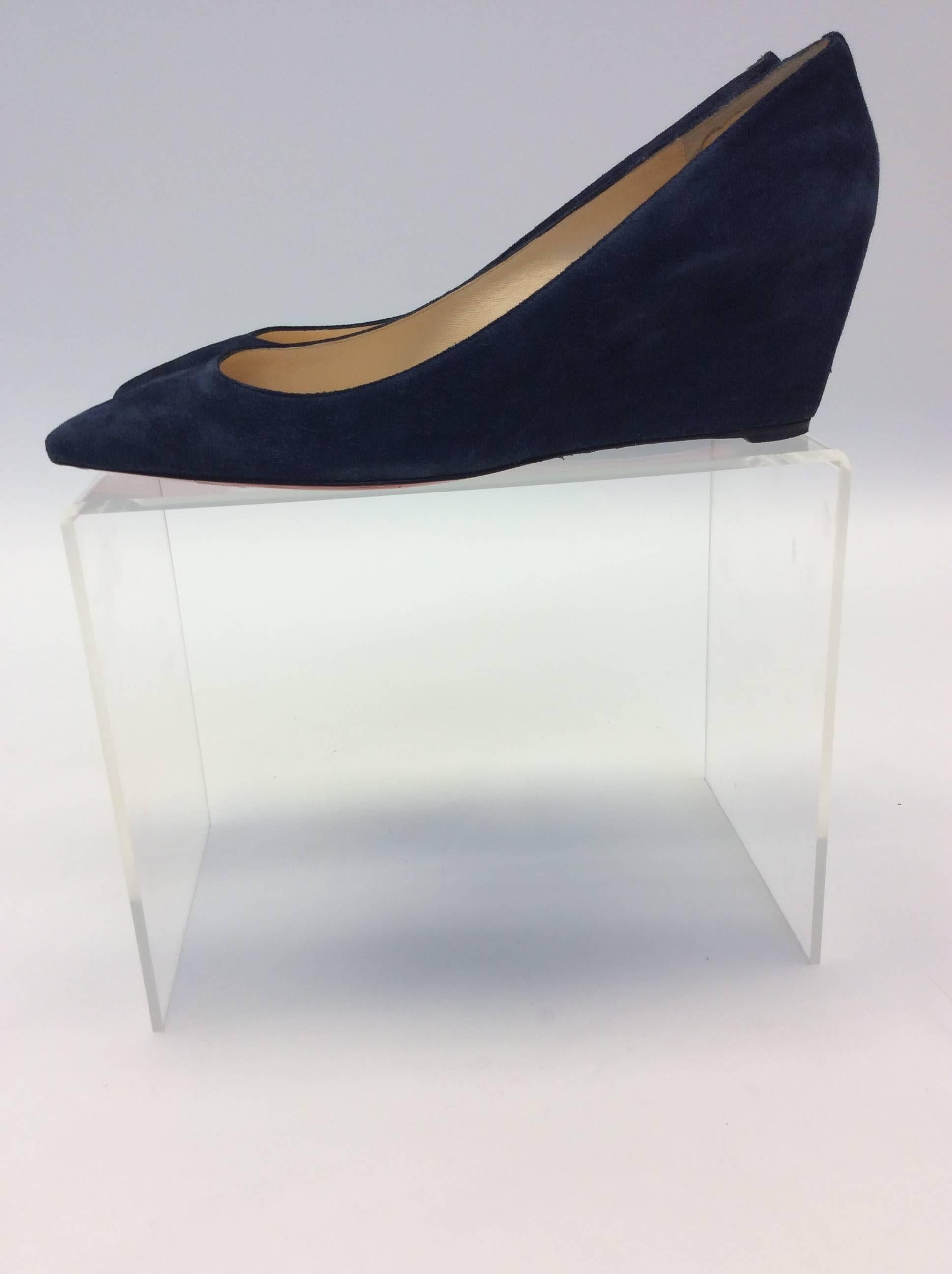 Navy Christian Louboutin Suede Wedge  In Excellent Condition For Sale In Narberth, PA