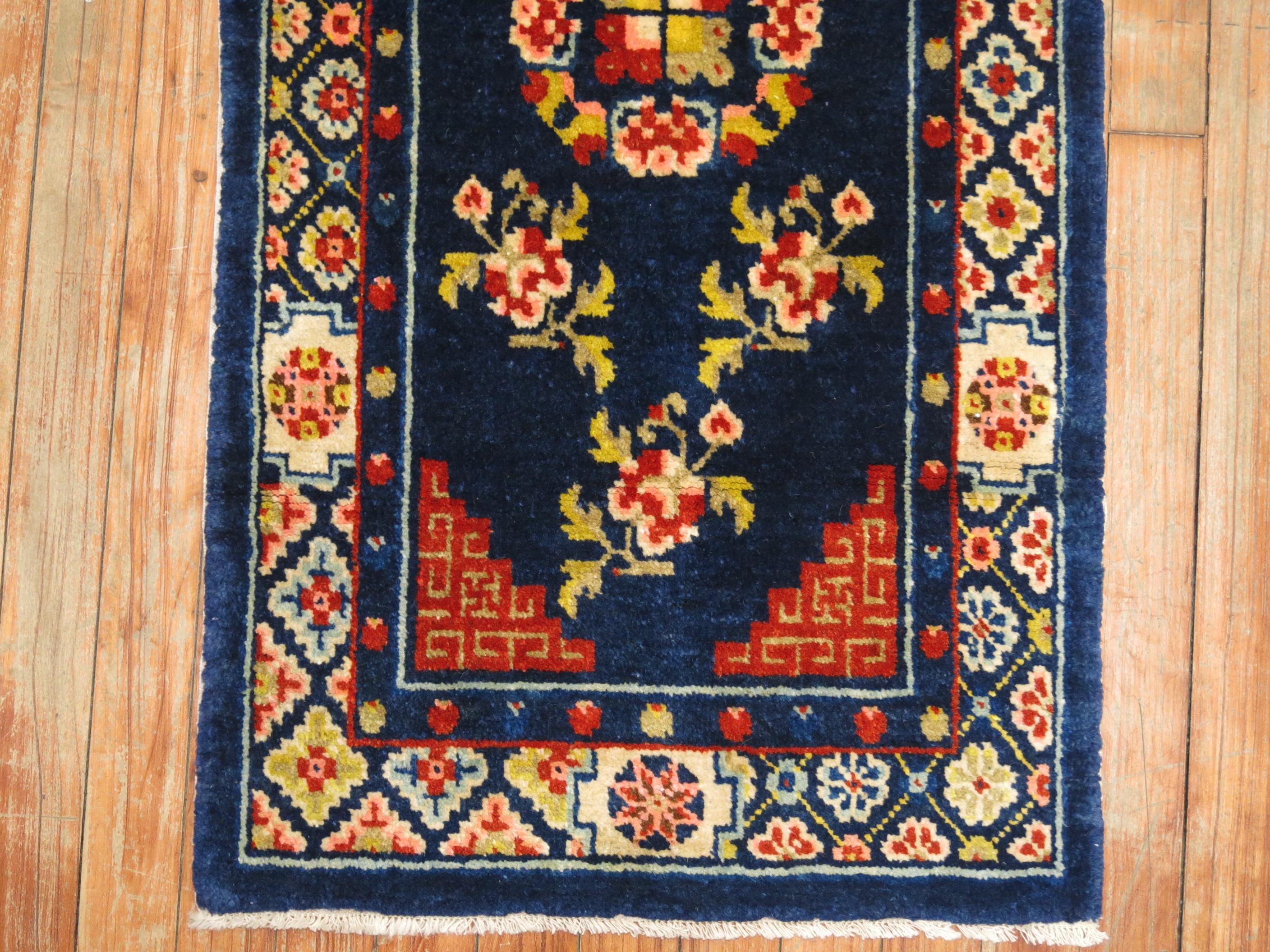 Chinoiserie Navy Coral Chinese Mat Size Rug