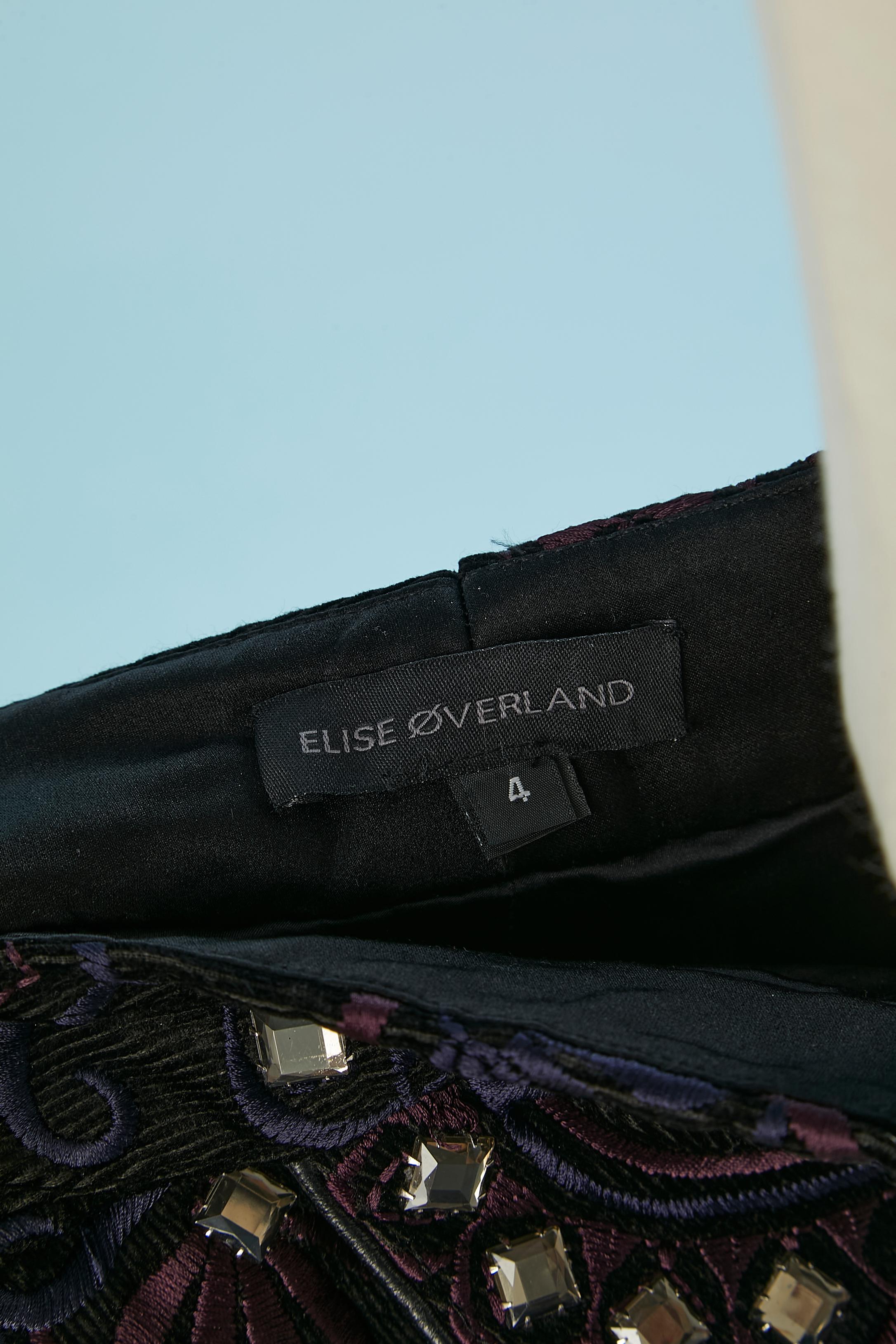Pantalon en velours côtelé marine avec broderies de strass et de fils Elise Overland  en vente 1