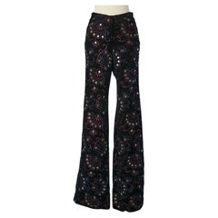 Navy corduroy trouser with rhinestone and threads embroideries Elise Overland 