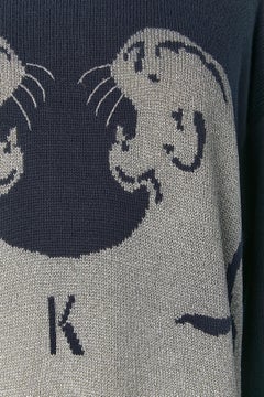Navy cotton and silver lurex sweater dress with jaguar faces Krizia Maglia