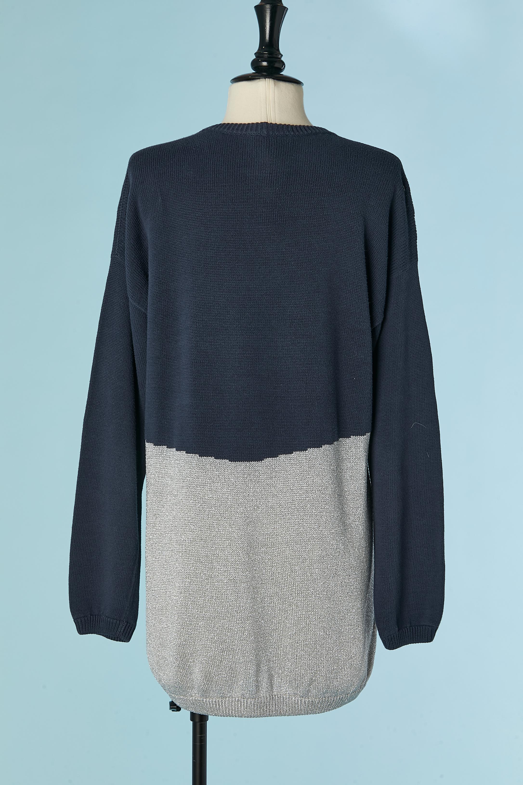 Navy cotton and silver lurex sweater dress with jaguar faces Krizia Maglia In Excellent Condition For Sale In Saint-Ouen-Sur-Seine, FR