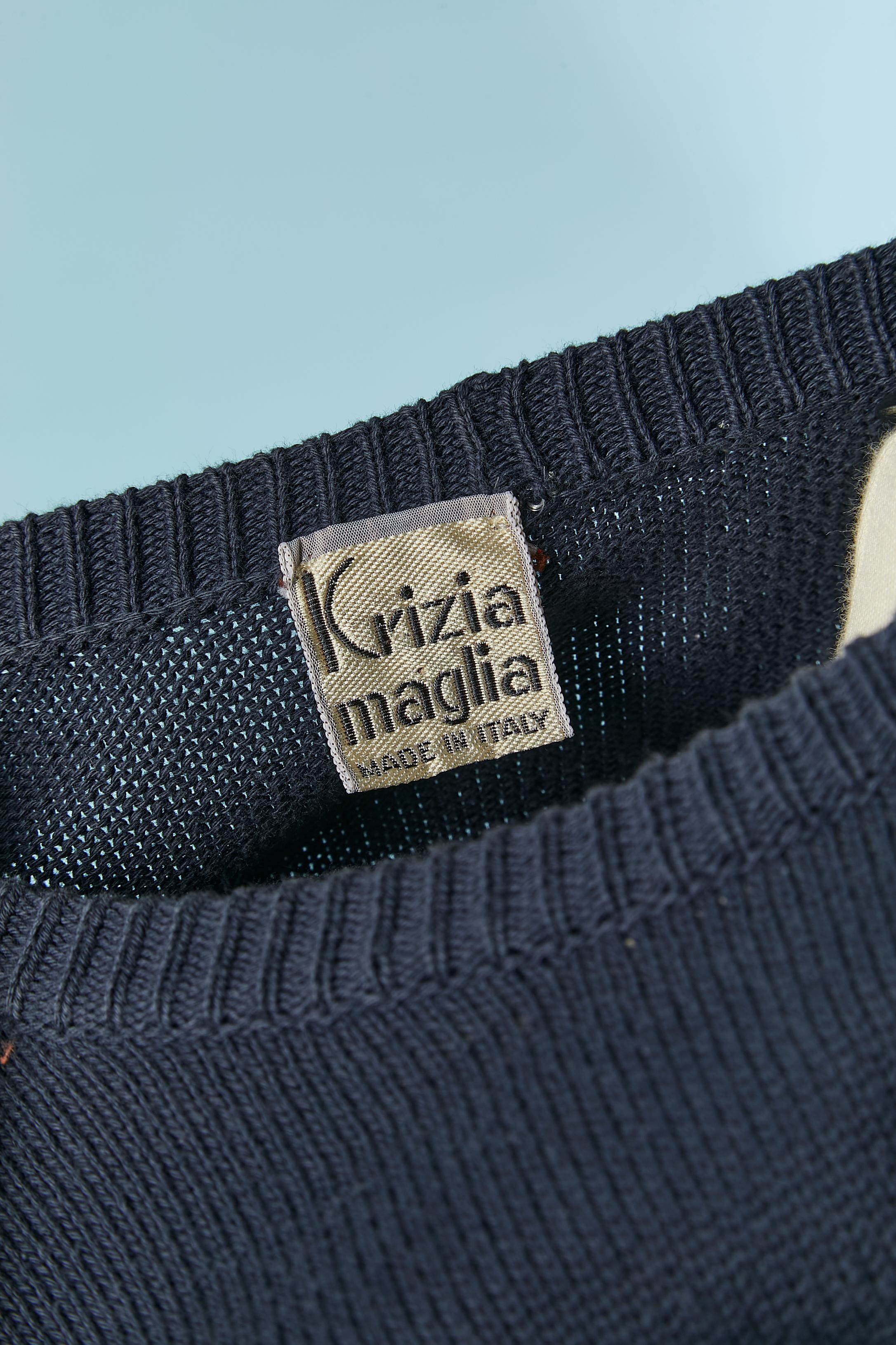 Women's Navy cotton and silver lurex sweater dress with jaguar faces Krizia Maglia For Sale