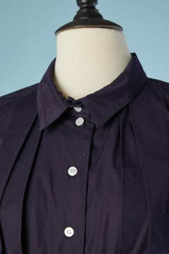 Navy cotton chemise dress with pleats and ruffles Louis Vuitton