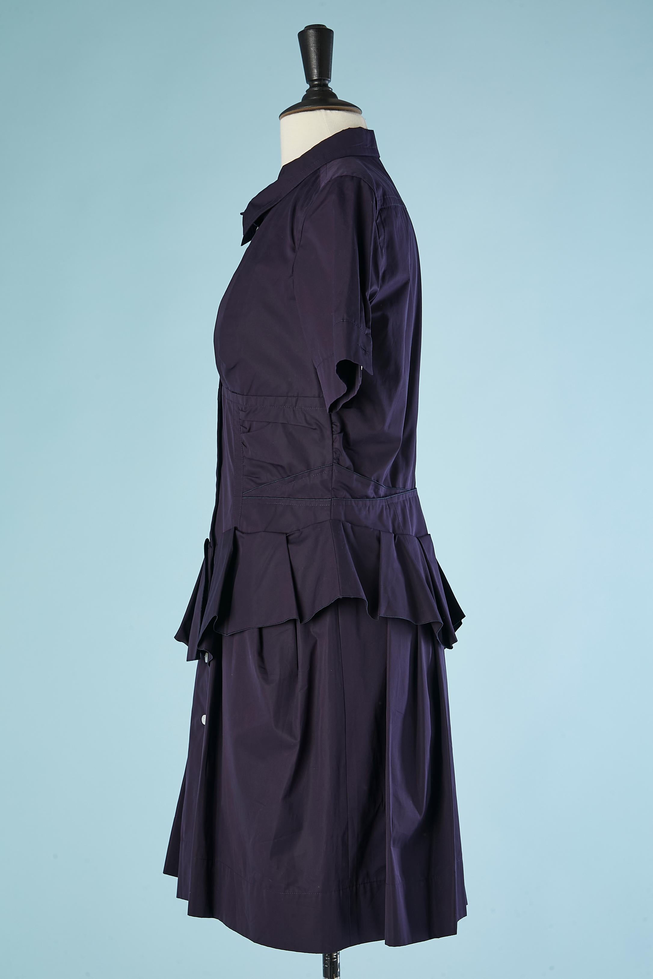 Marineblaues Chemise-Kleid aus Baumwolle mit Falten und Rüschen von Louis Vuitton  im Zustand „Hervorragend“ im Angebot in Saint-Ouen-Sur-Seine, FR