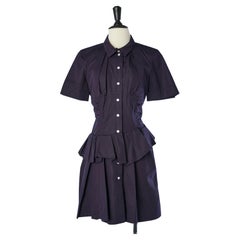 Navy cotton chemise dress with pleats and ruffles Louis Vuitton 