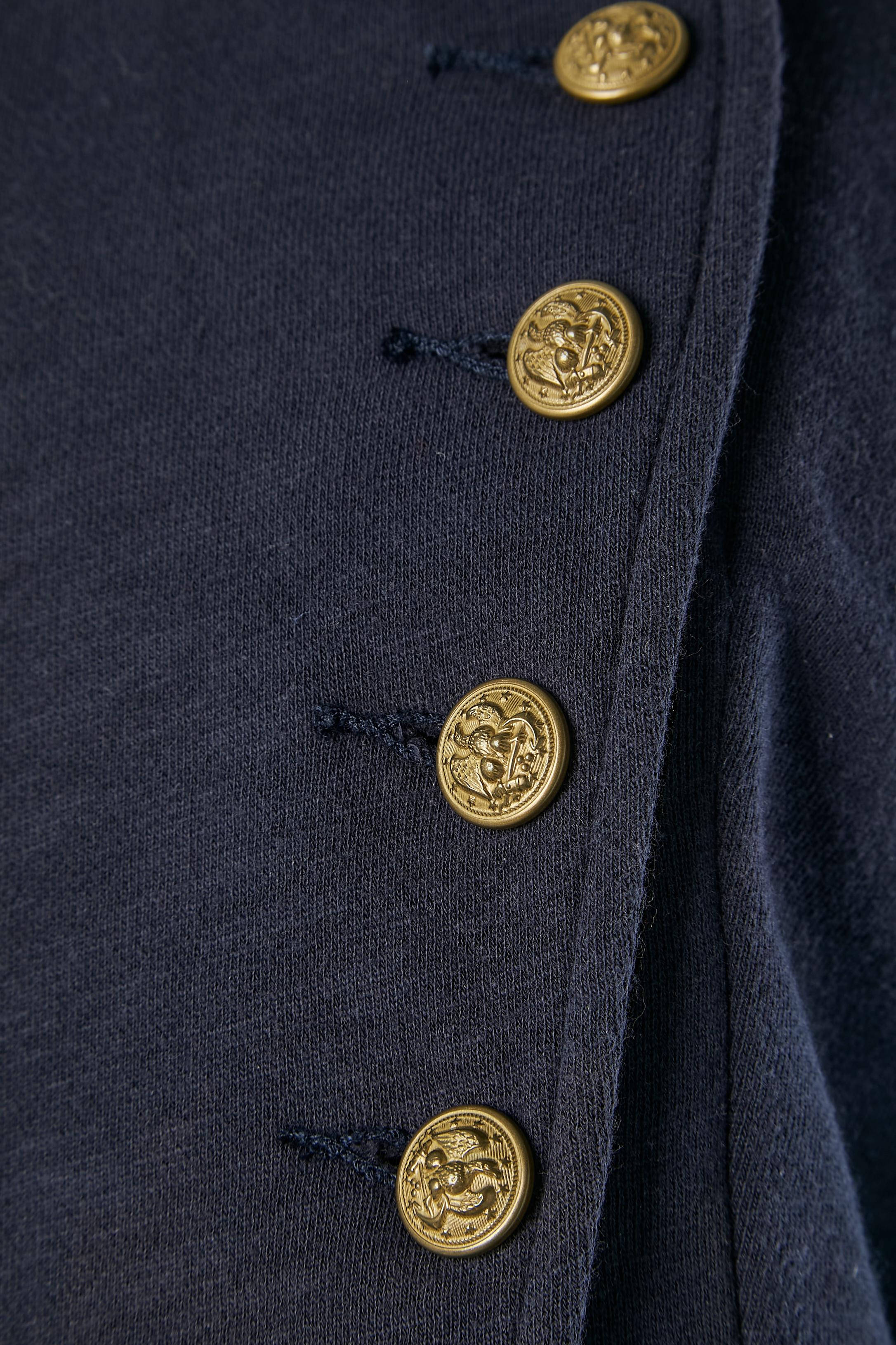 Noir Veste d'officier à double boutonnage en coton bleu marine Ralph Lauren en vente