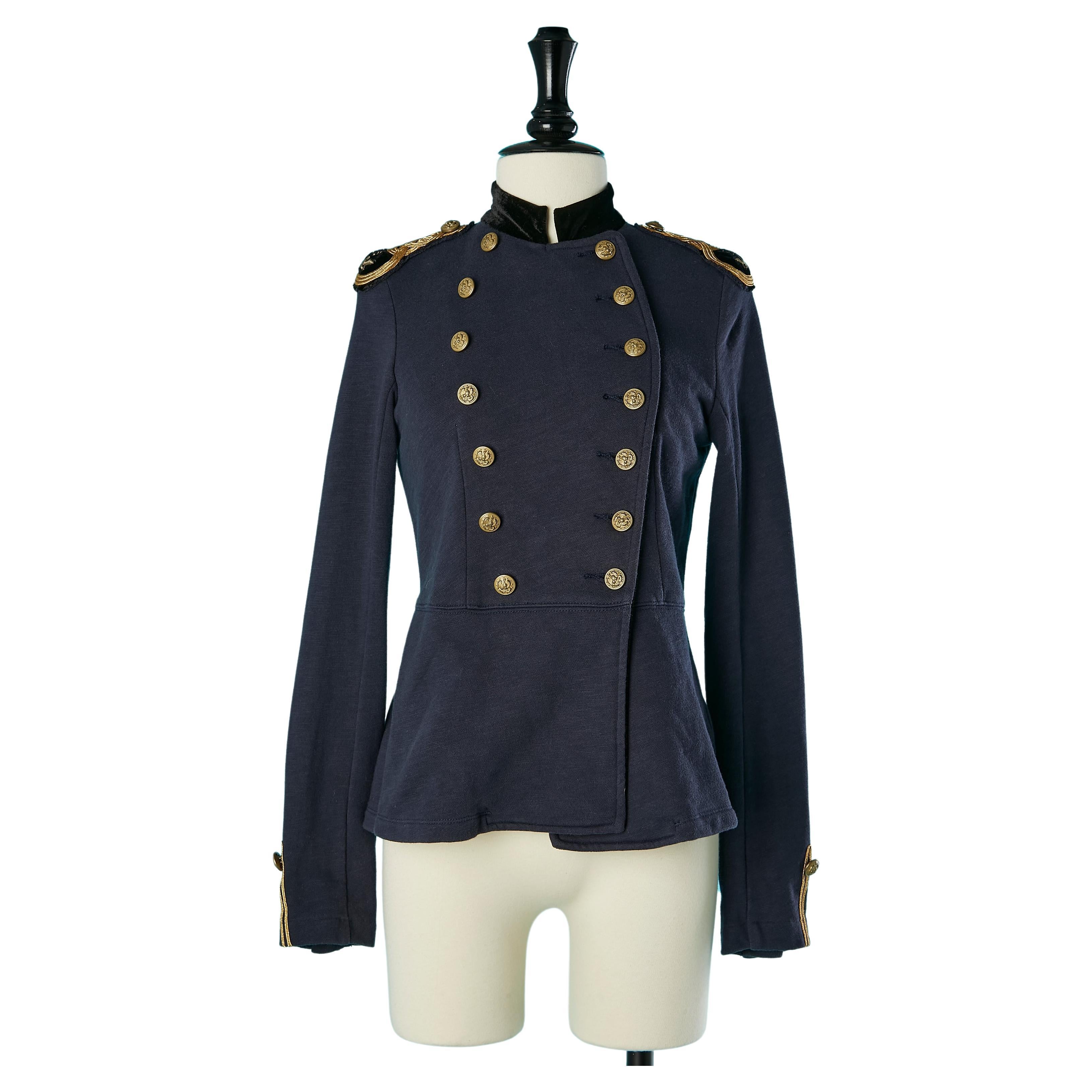 Veste d'officier à double boutonnage en coton bleu marine Ralph Lauren en vente