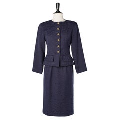 Marineblauer Jacquard-Rock aus Baumwolljacquard mit goldenem Metallknöpfen von Balenciaga Paris