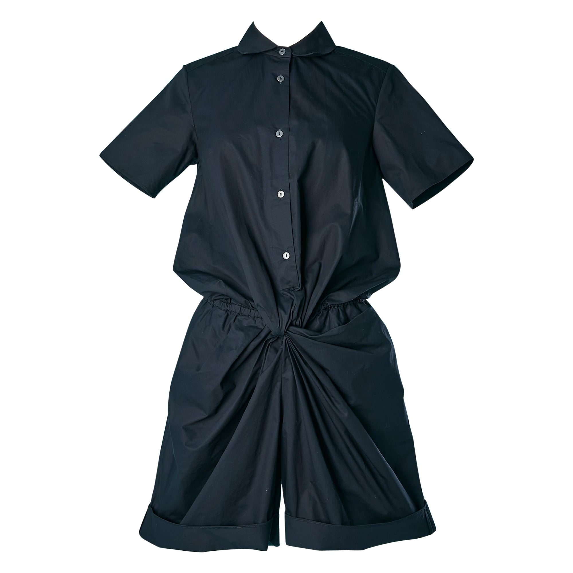 Kurzer Baumwoll-Overall in Marineblau, gedreht und drapiert, Carven by Guillaume Henry im Angebot
