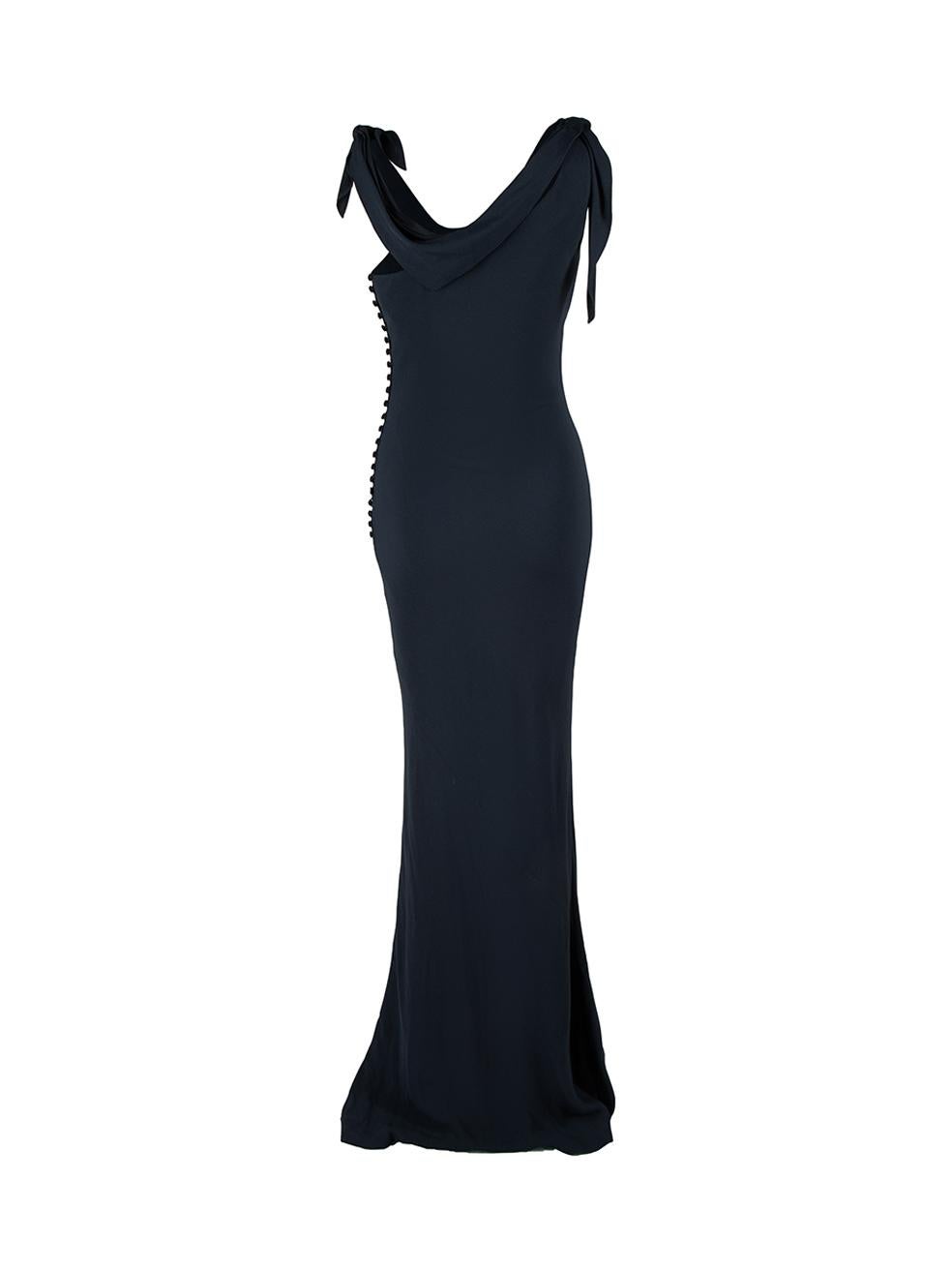 Navy Cowl Neck Bias-Cut Evening Gown Size L In Good Condition For Sale In London, GB