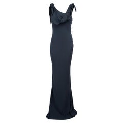 Navy Cowl Neck Bias-Cut Evening Gown Size L