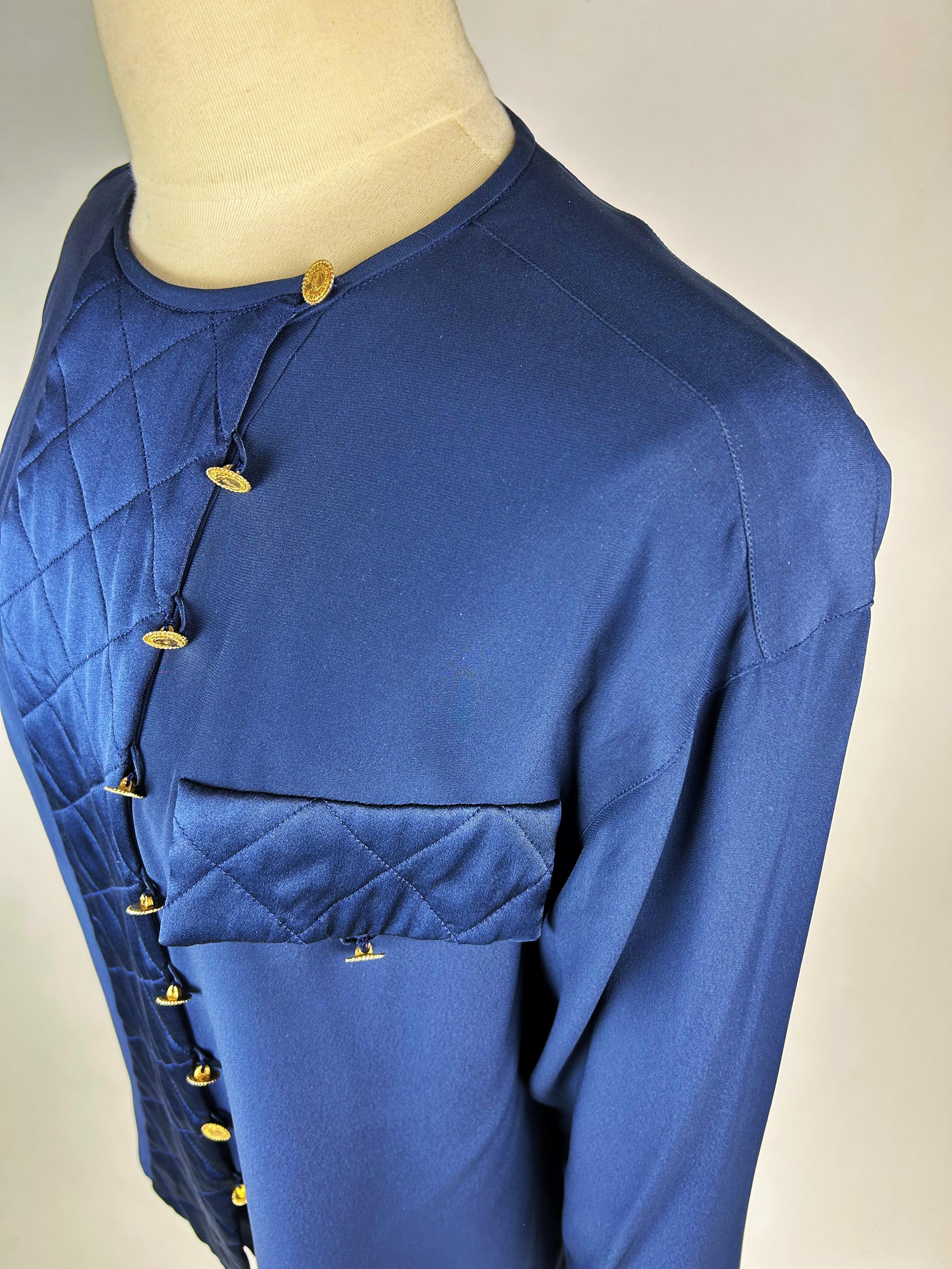 Navy crepe and satin blouse by Chanel Circa 1995 For Sale 9