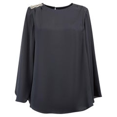 Navy Crystal Embellished Long Sleeves Top Size XXL