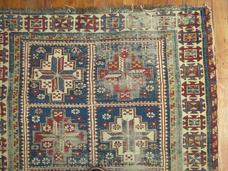 Navy Distressed Antique Caucasian Rug at 1stDibs