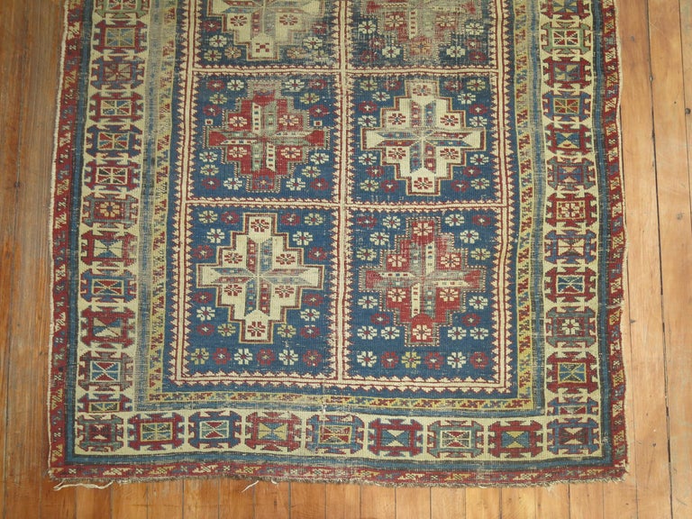Navy Distressed Antique Caucasian Rug at 1stDibs