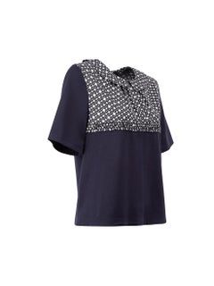 Navy Dotted Collared Short Sleeve Top Size M