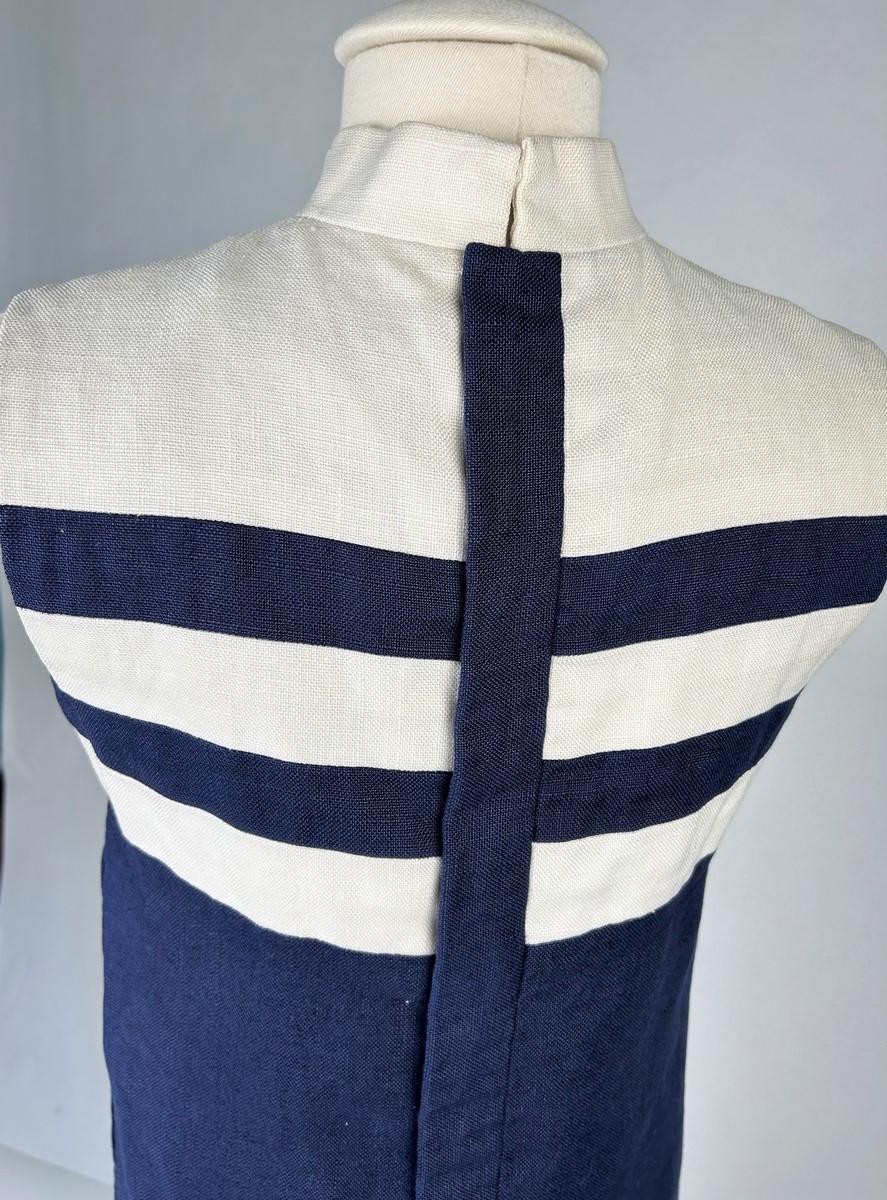 Abito navy in lino di Yves Saint Laurent Couture numerato 011709 Circa 1966 in vendita 5