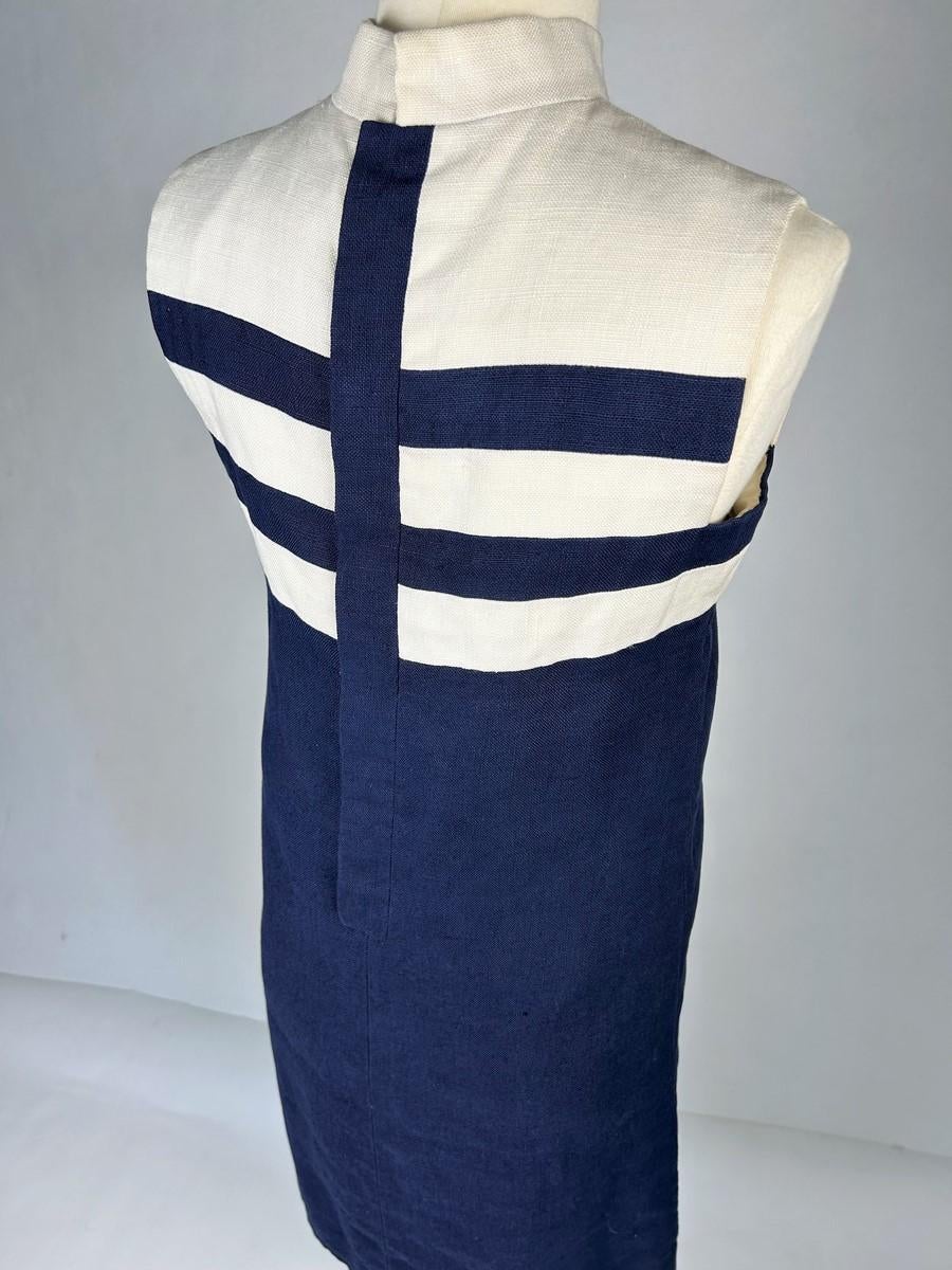 Abito navy in lino di Yves Saint Laurent Couture numerato 011709 Circa 1966 in vendita 3