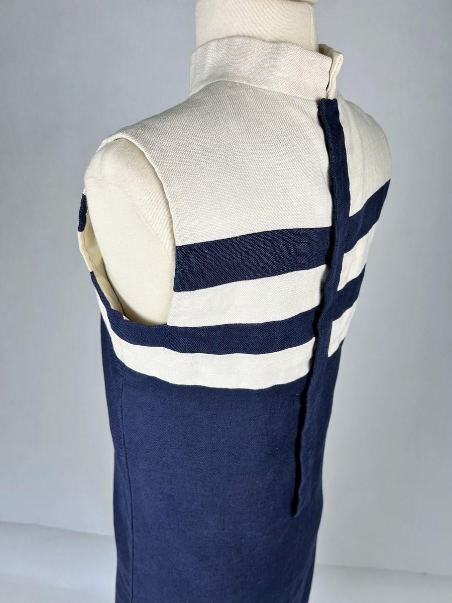 Abito navy in lino di Yves Saint Laurent Couture numerato 011709 Circa 1966 in vendita 4